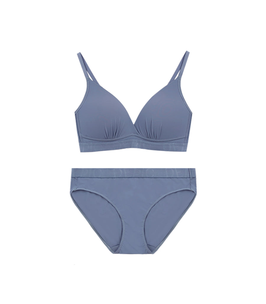 Freely - Ice Silk Cooling Plump V-shaped Wireless Bra Set Blue