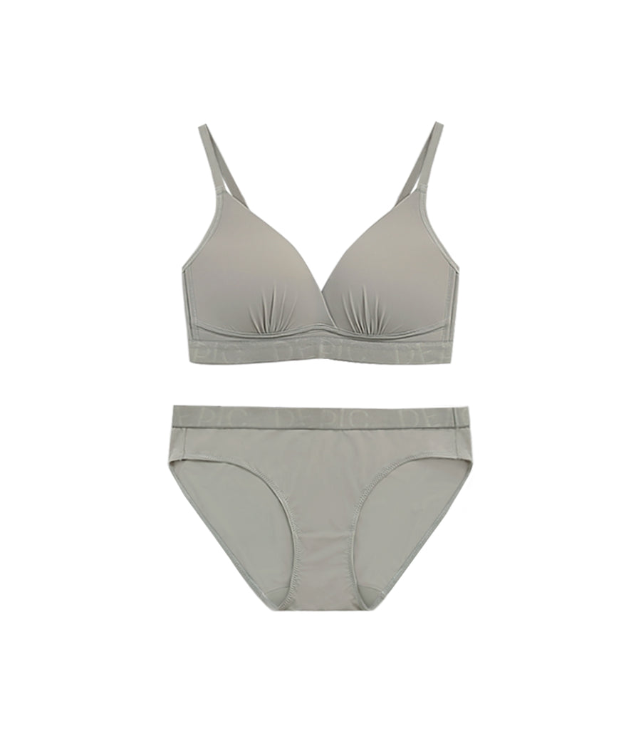 Freely - Ice Silk Cooling Plump V-shaped Wireless Bra Set Light Grey