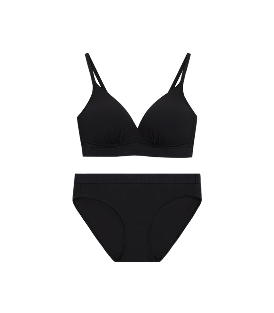Freely - Ice Silk Cooling Plump V-shaped Wireless Bra Set Black