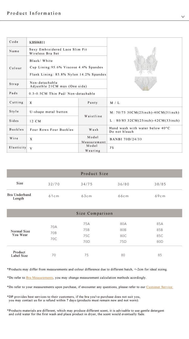 Sexy Embroidered Lace Slim Fit Wireless Bra Set White