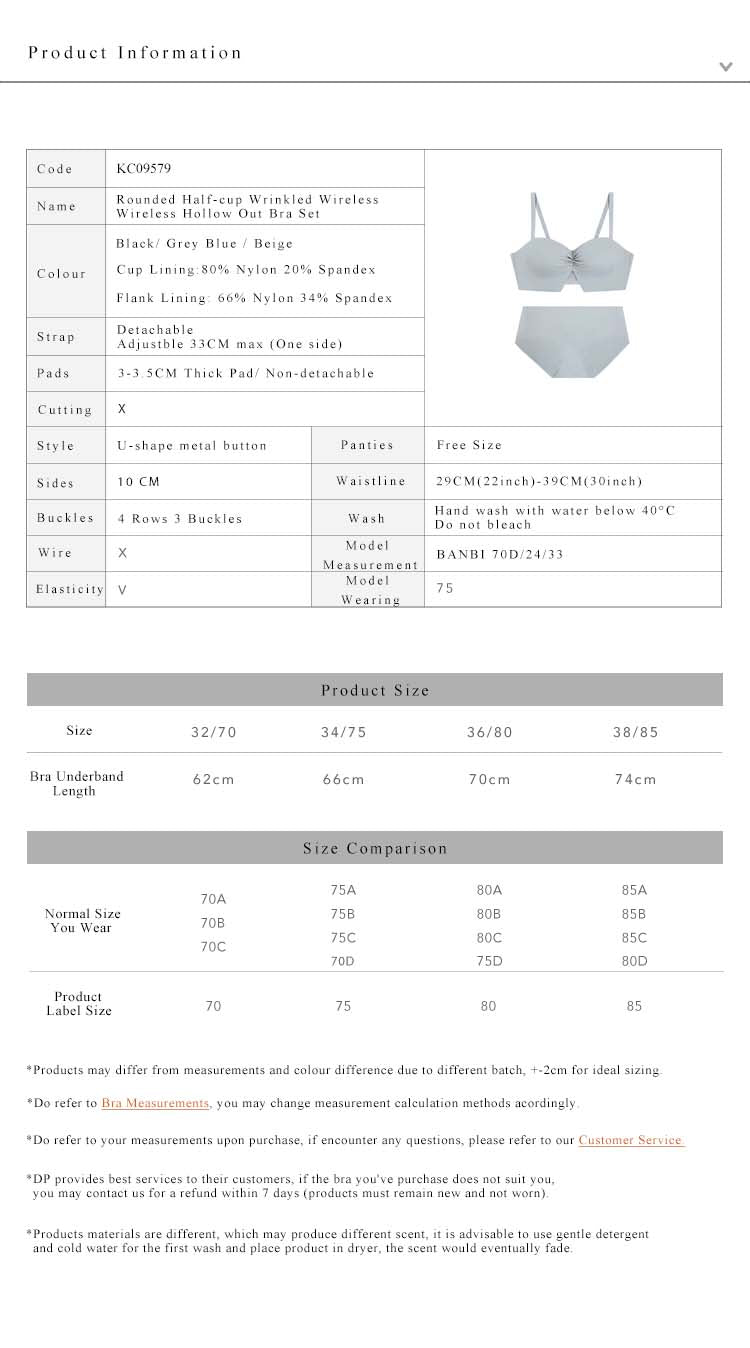 Rounded Half-cup Wrinkled Wireless Hollow Out Bra Set White