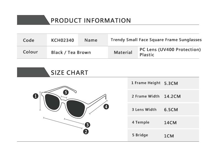 Trandy Small Face Square Frame Sunglasses Black