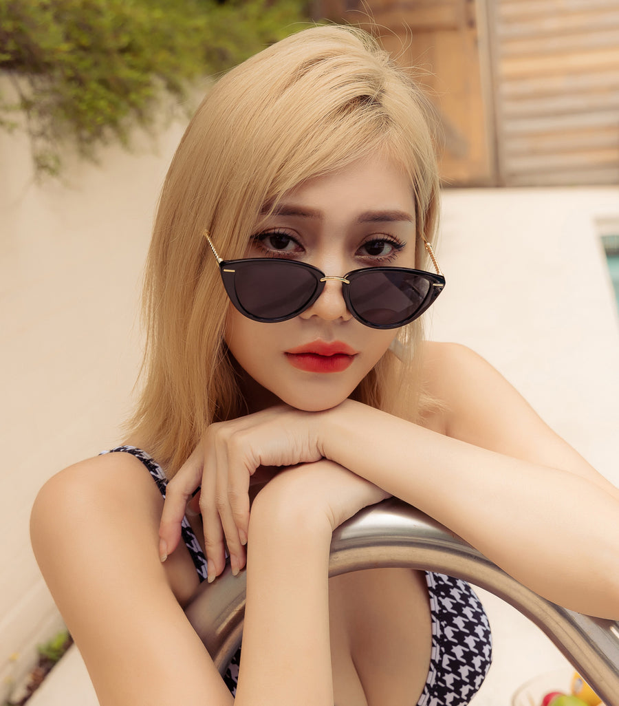 Metal Chain Vintage Cat Eye Sunglasses Black
