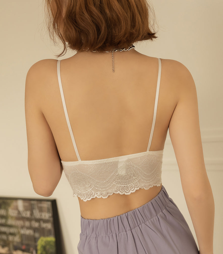 Perfect Deep V Flora Lace Padding Tube White