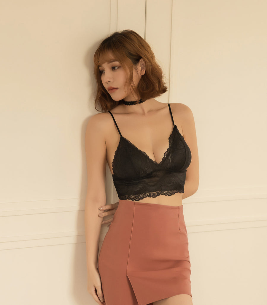 Perfect Deep V Flora Lace Padding Tube Black
