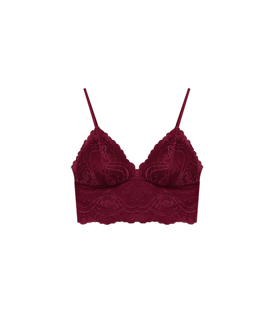 Perfect Deep V Flora Lace Padding Tube Wine Red