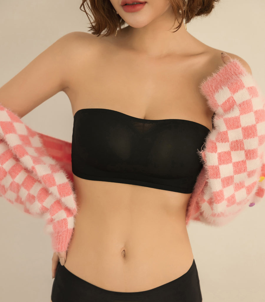Zero Sense Seamless Flat Neck Translucent Skin Beauty Back Wireless Bra Set Black