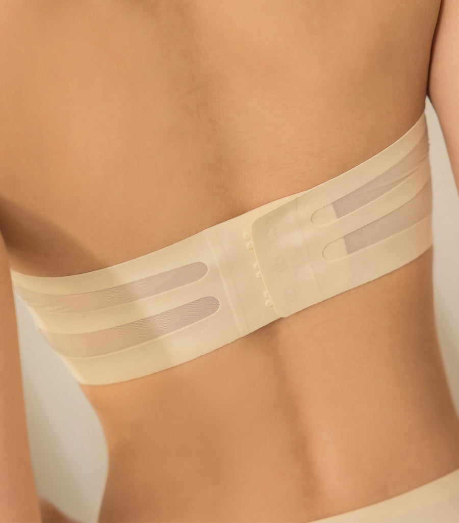 Zero Sense Seamless Flat Neck Translucent Skin Beauty Back Wireless Bra Set Cream