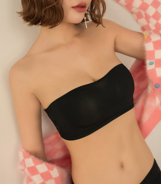 Zero Sense Seamless Flat Neck Translucent Skin Beauty Back Wireless Bra Set Black