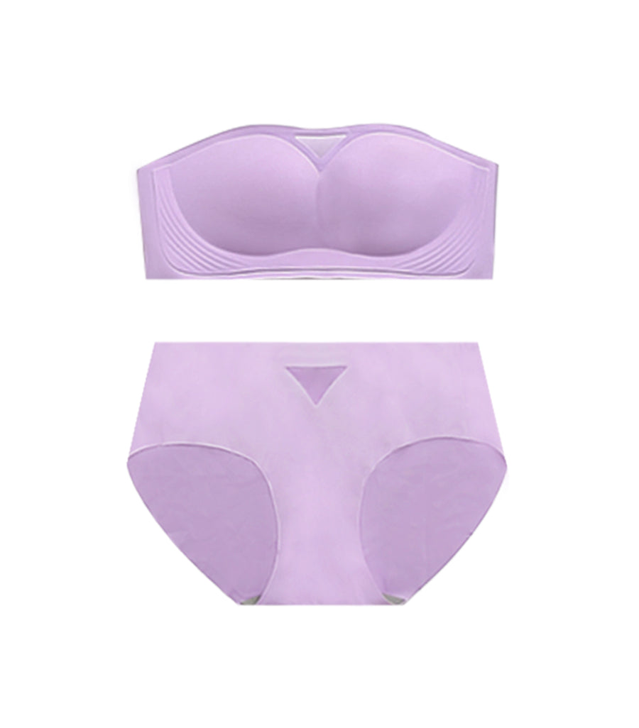 Zero Sense Seamless Flat Neck Translucent Skin Beauty Back Wireless Bra Set Purple