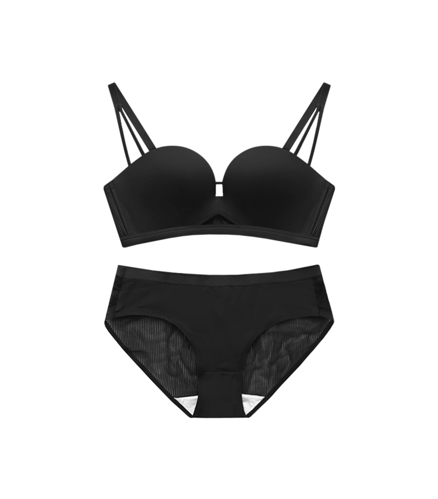 Concentrated Seamless Wireless Half Cup Bra Set Black