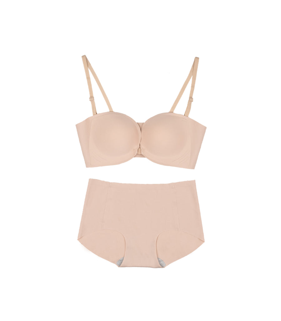 Seamless Front Buckle Concentrated Plain Wireless Bra Set Nude Pink