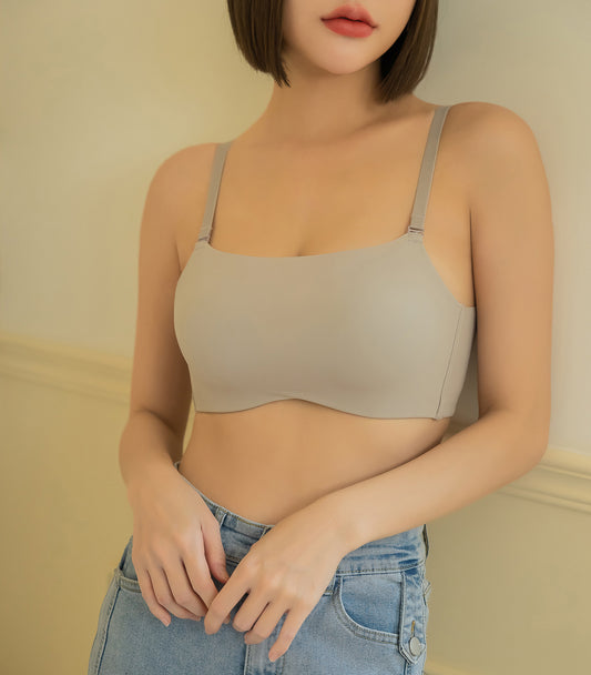 Deep Rounded Zero Coverage Wireless Tube - Without Panties Light Grey