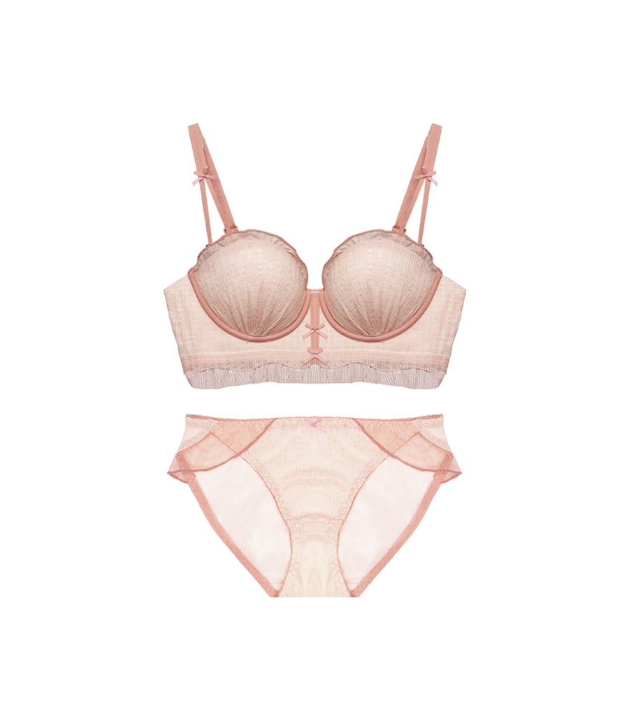 Sexy Concentrated Half Cup Wireless Bubble Wrinkle Vest Bra Set Pink
