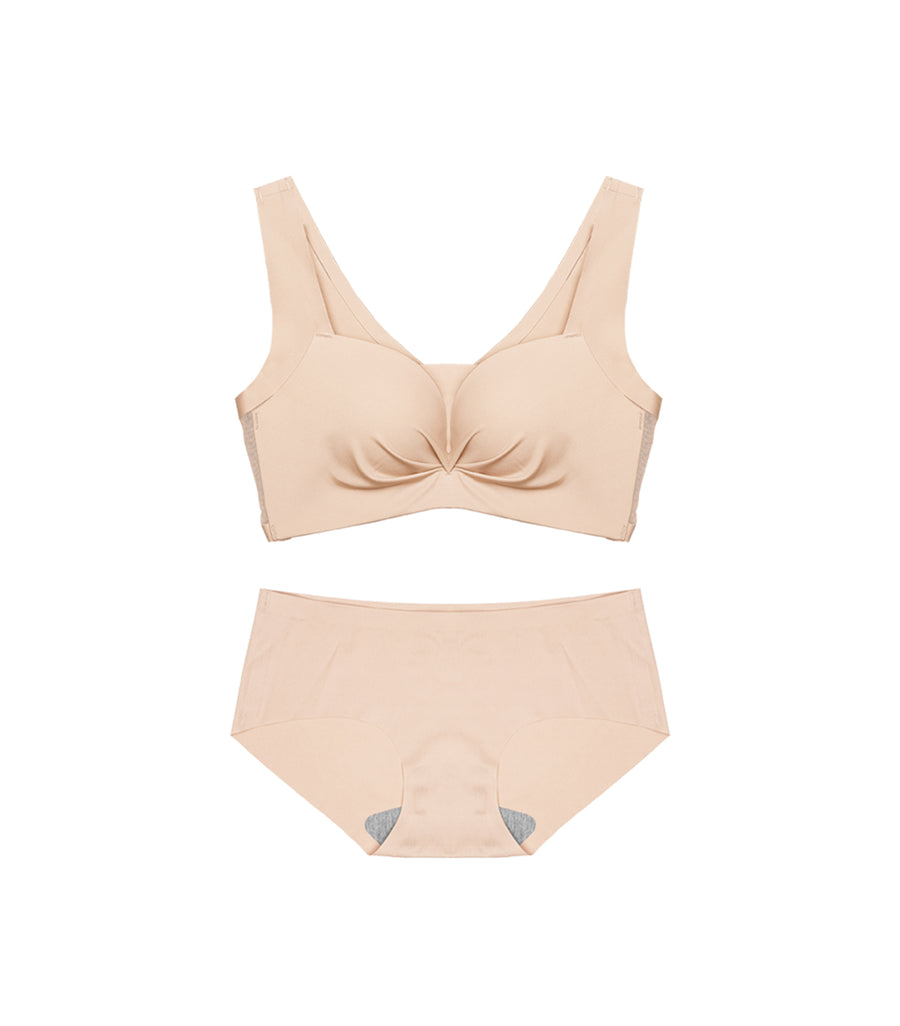 Seamless Concentrated Wireless Wide Strap Beauty Back Bra Set Pink