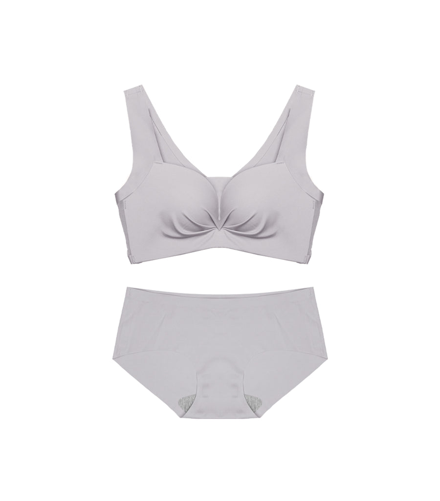 Seamless Concentrated Wireless Wide Strap Beauty Back Bra Set Light Grey