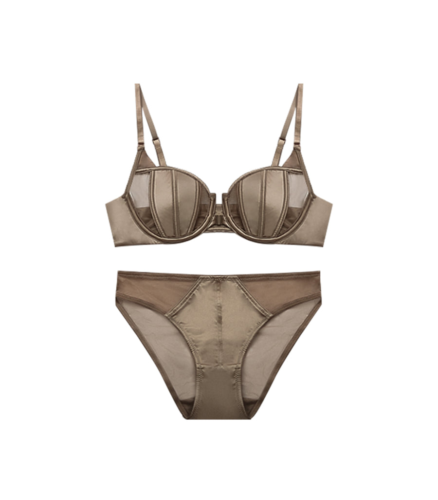 Extreme Sexy Front Buckle Satin Mesh Bra Set Coco