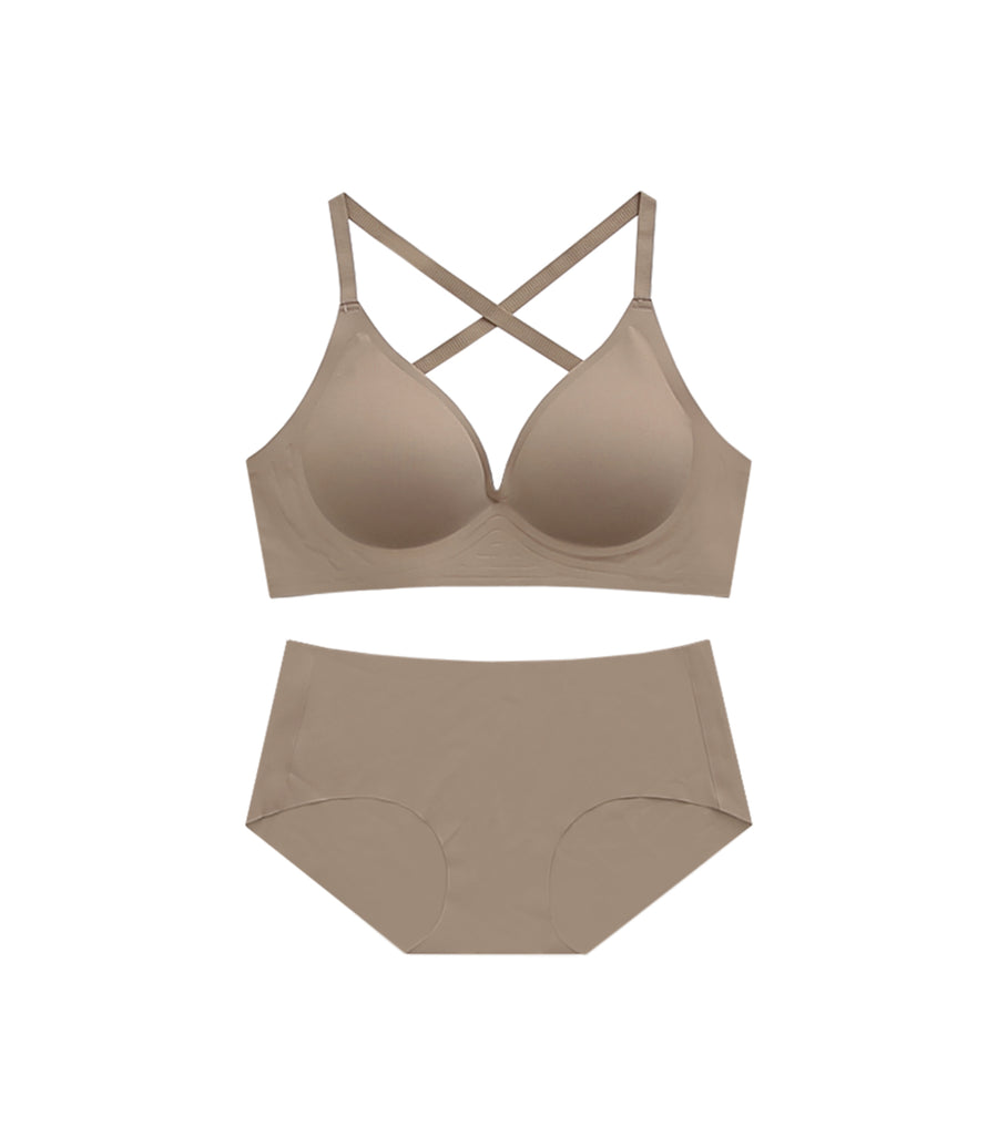 Deep V Plain Seamless Concentrated Cross Beauty Back Wireless Bra Set Coco