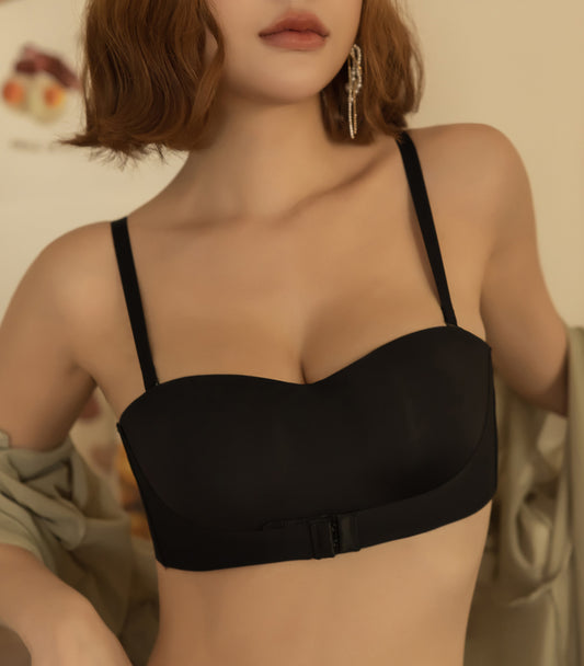 Seamless Concentrated Covered Push Up Wireless Bra Set Black