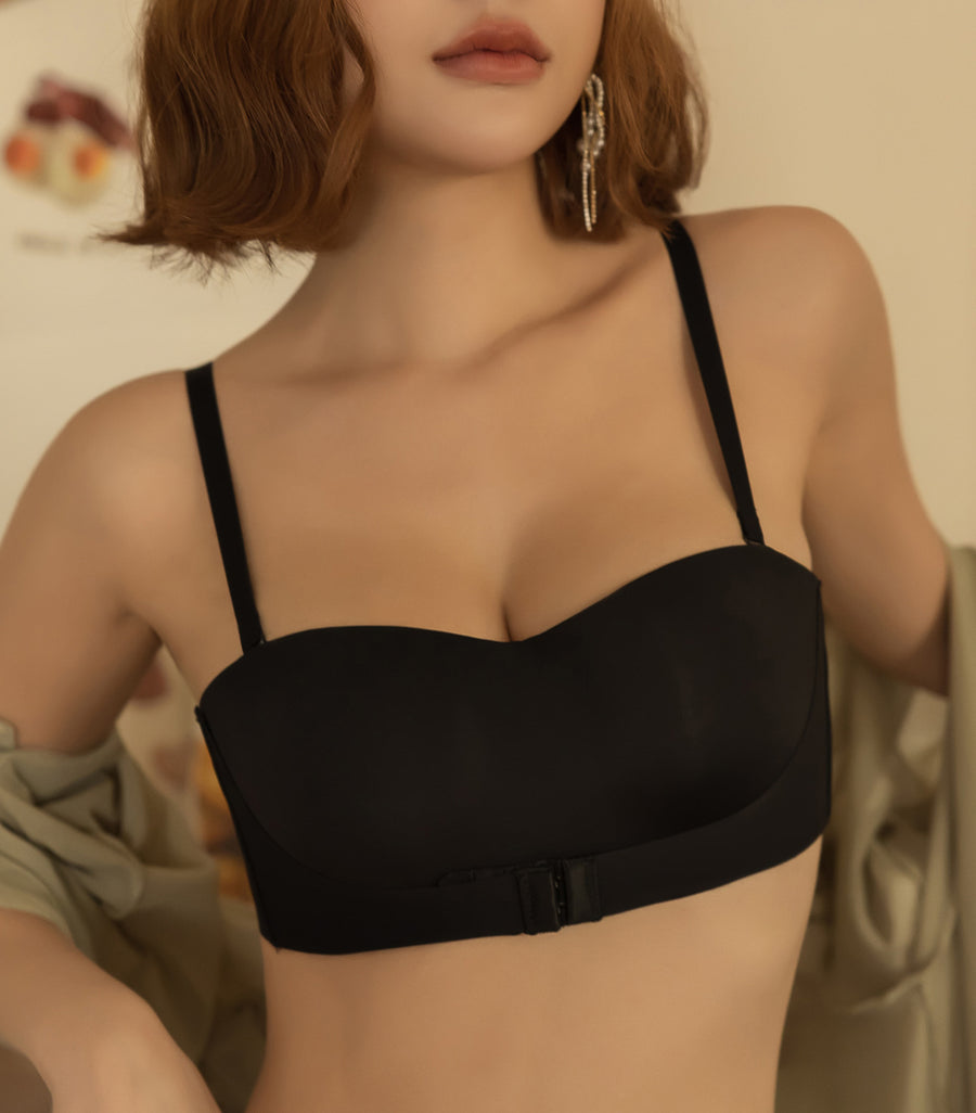 Seamless Concentrated Covered Push Up Wireless Bra Set Black