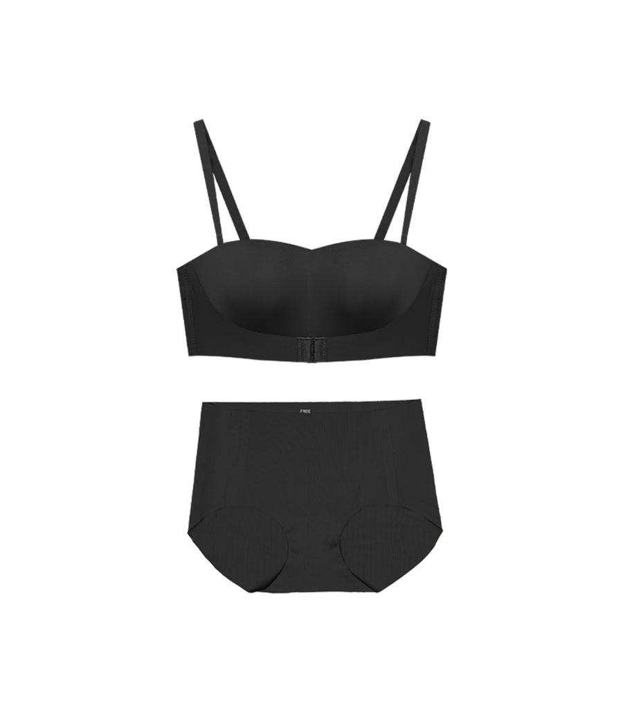 Seamless Concentrated Covered Push Up Wireless Bra Set Black