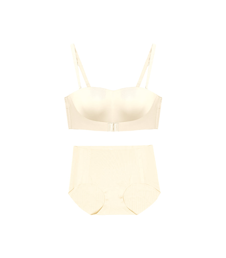 Seamless Concentrated Covered Push Up Wireless Bra Set White