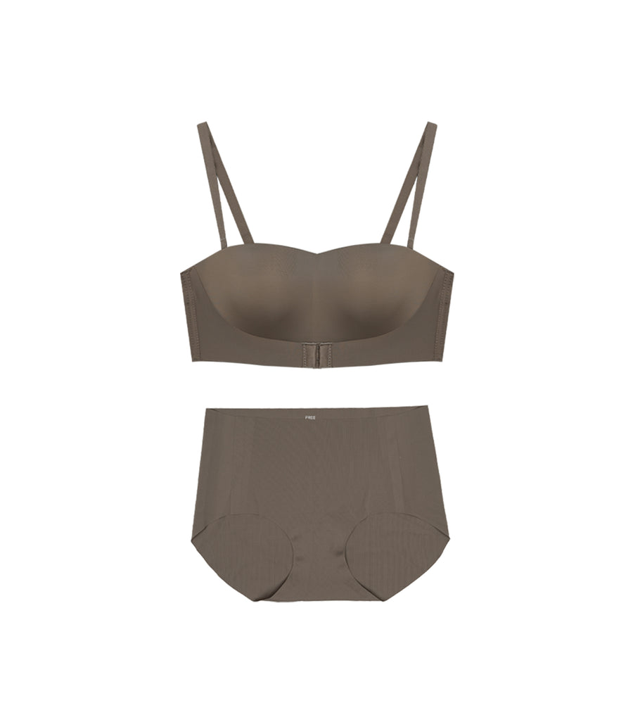 Seamless Concentrated Covered Push Up Wireless Bra Set Coffee