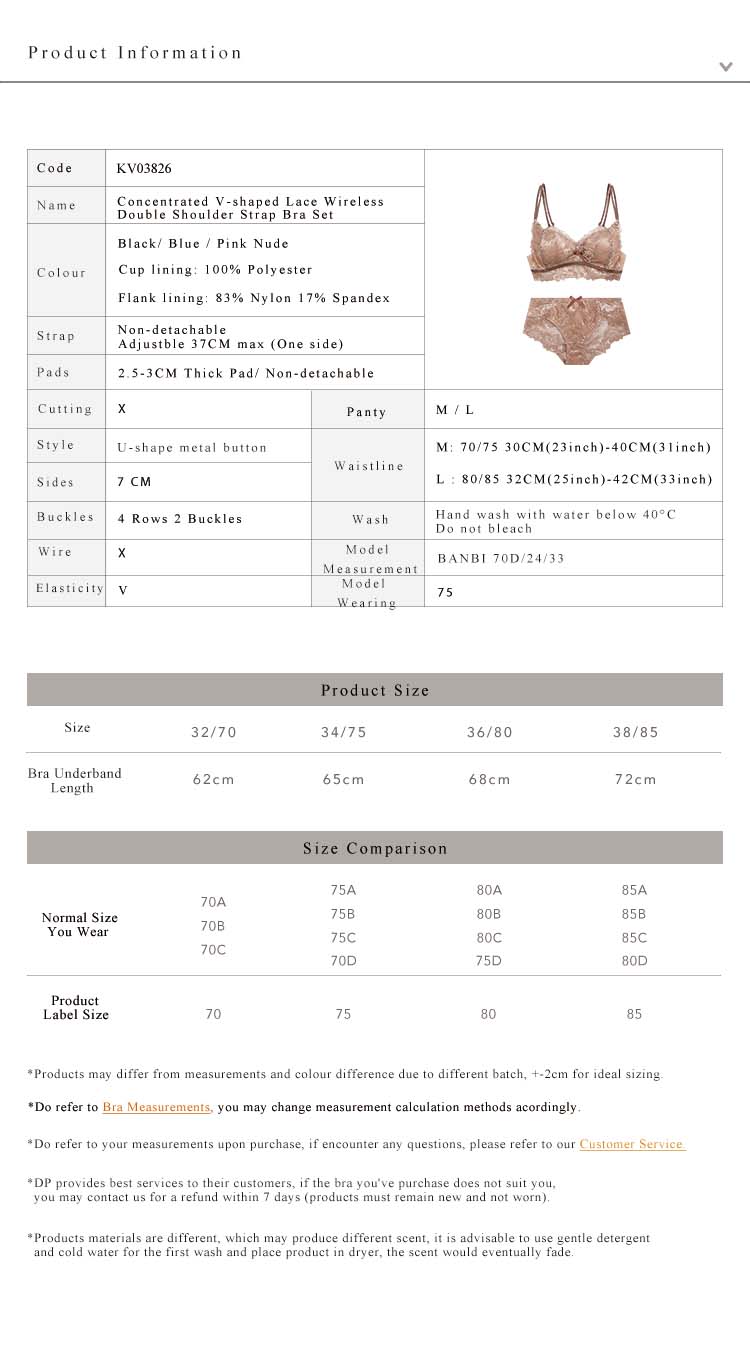 Concentrated V-shaped Lace Wireless Double Shoulder Strap Bra Set Pink