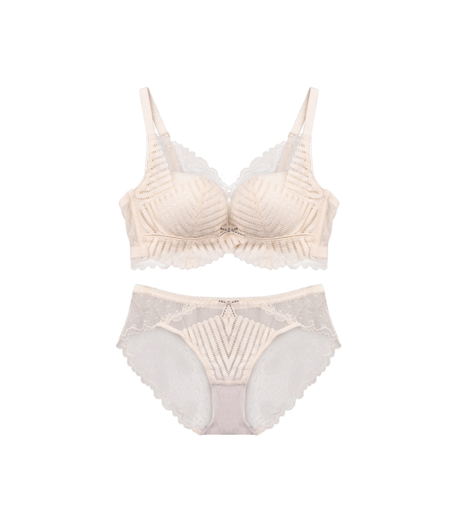 Concentrated Lifting V-shaped Lace Mesh Beauty Wireless Bra Set Beige