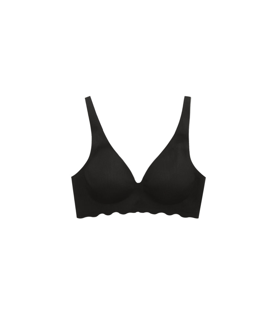 Concentrated Comfy Wireless Wave Hem Bra - No Panty Black