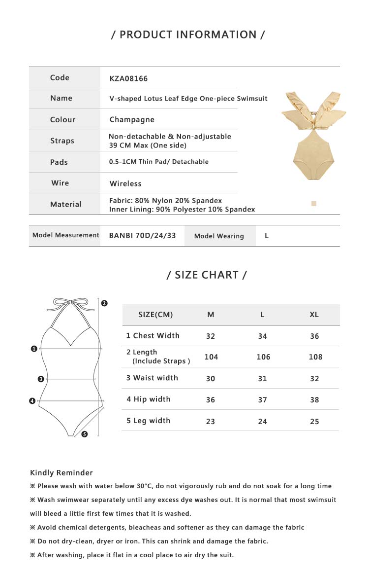 V shaped Lotus Leaf Edge One piece Swimsuit Champagne