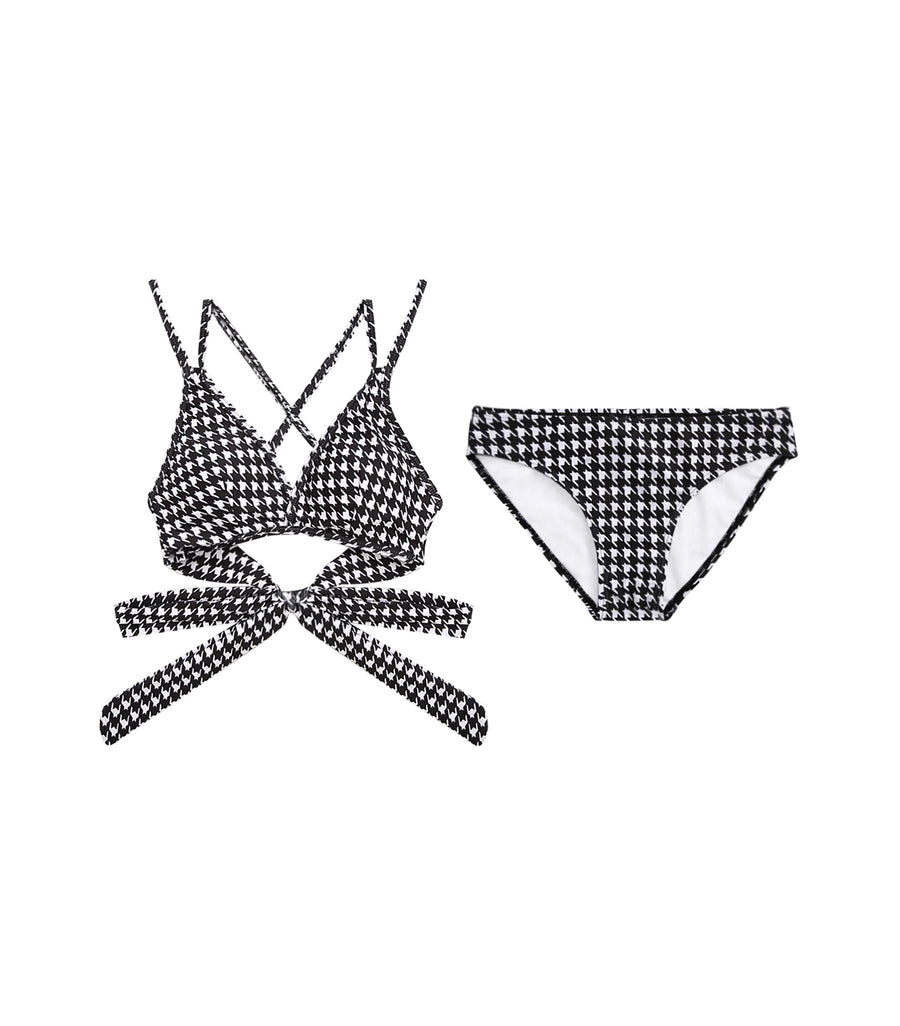 Concentrated Double Strap Houndstooth Two Piece Bikini Houndstooth