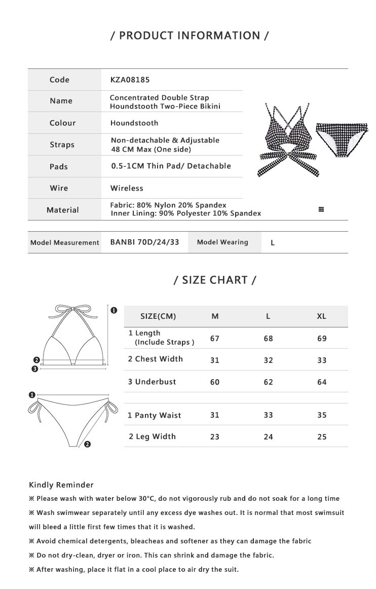 Concentrated Double Strap Houndstooth Two Piece Bikini Houndstooth