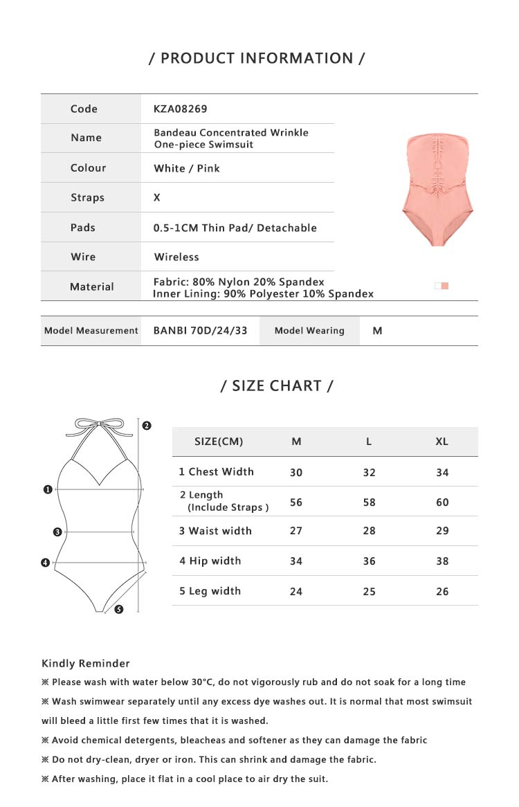 Bandeau Concentrated Wrinkle One piece Swimsuit White