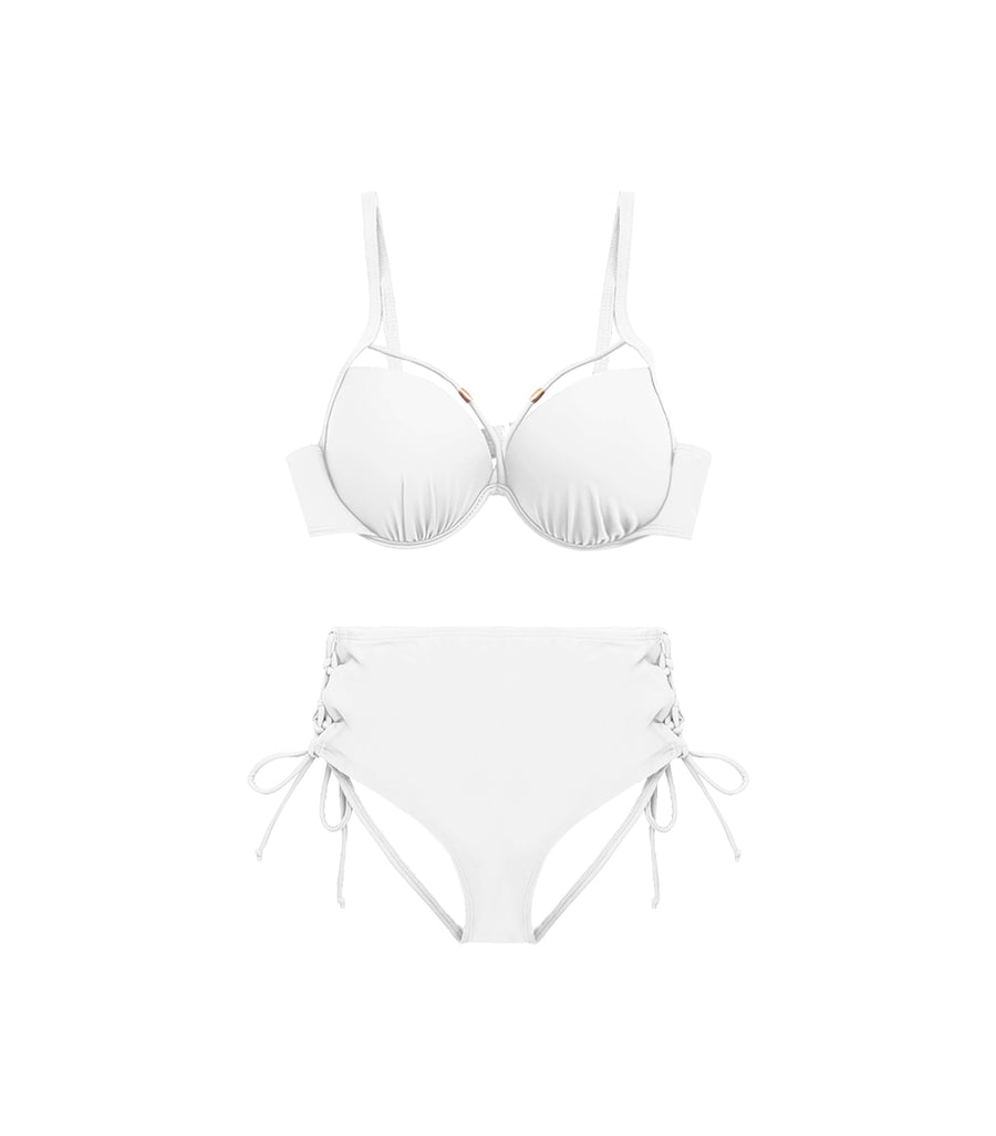 Concentrated Hollow High Waist Two piece Bikini White
