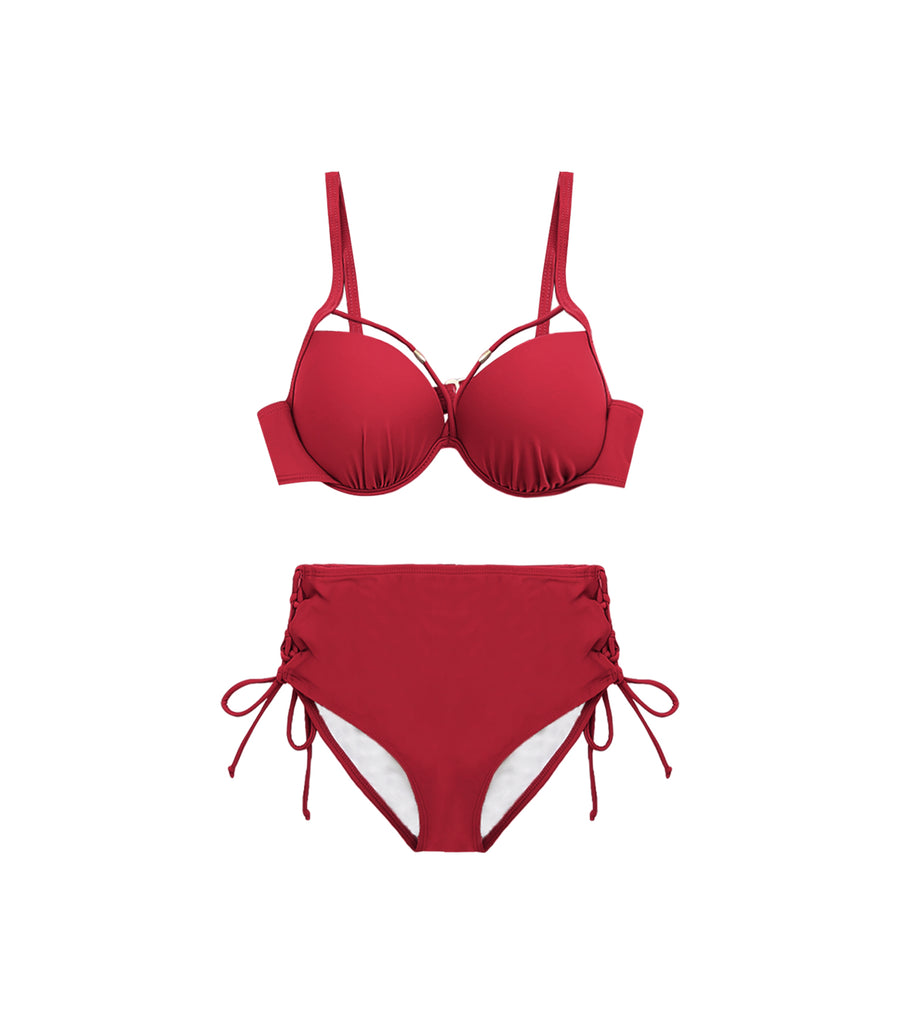 Concentrated Hollow High Waist Two piece Bikini Red