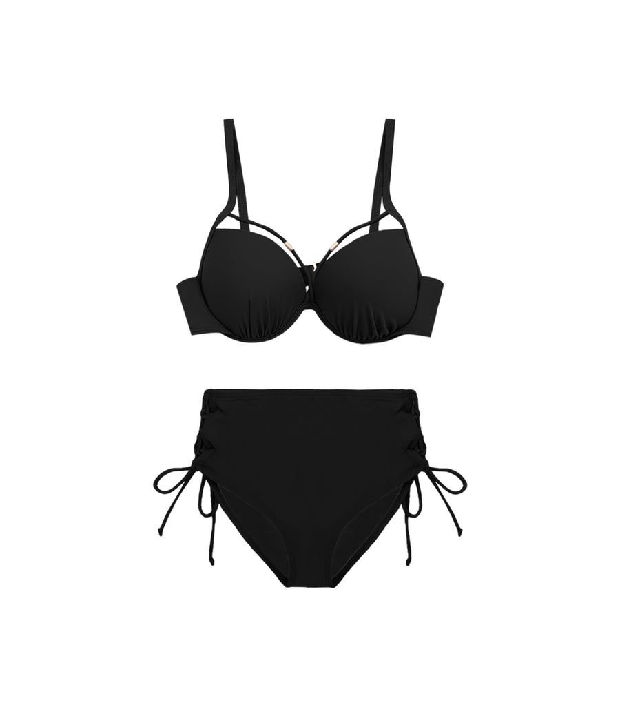 Concentrated Hollow High Waist Two piece Bikini Black