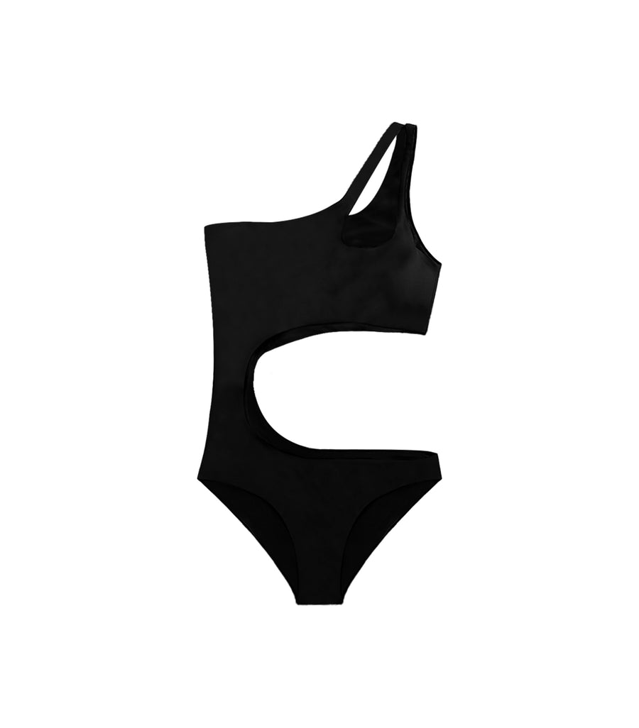 Sexy One shoulder Hollow One piece Swimsuit Black