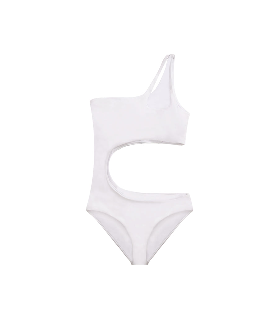 Sexy One shoulder Hollow One piece Swimsuit White