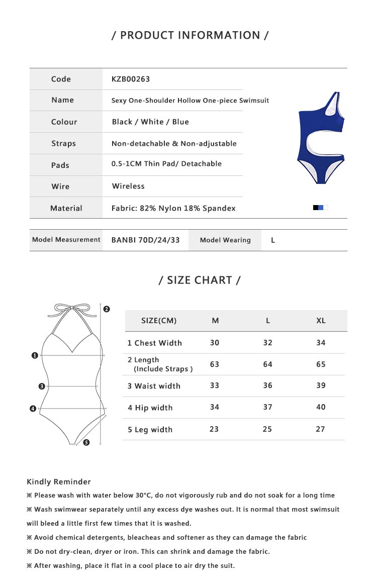 Sexy One shoulder Hollow One piece Swimsuit White