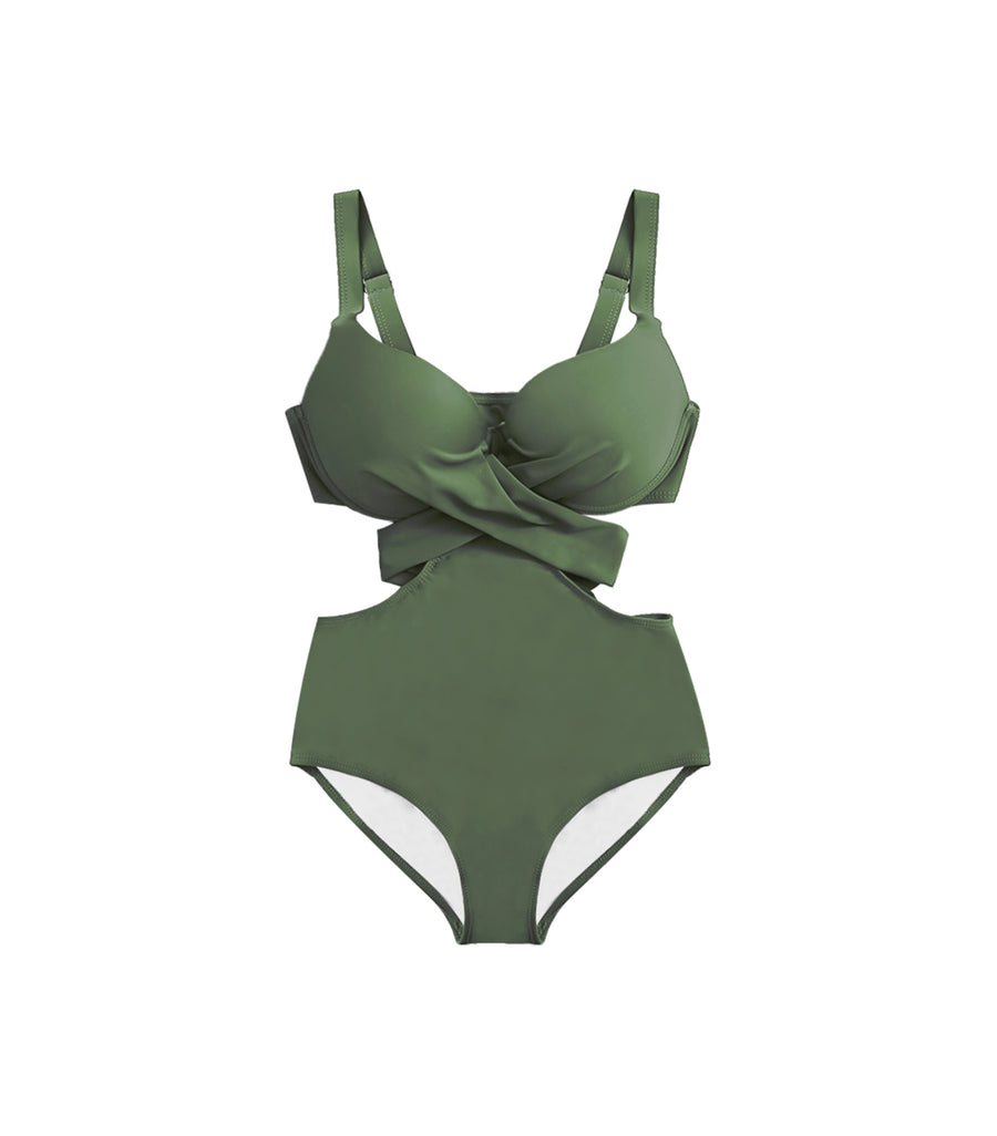 Concentrated Beauty Bust Cross Strap One piece Swimsuit Green