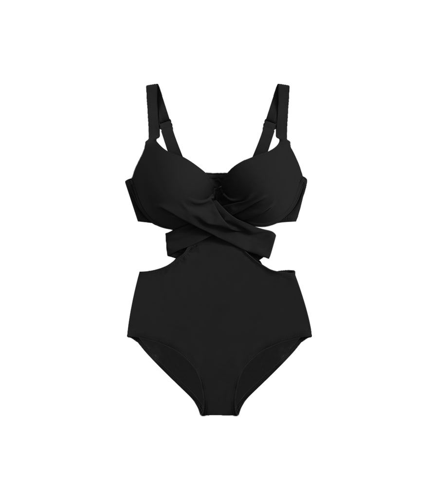 Concentrated Beauty Bust Cross Strap One piece Swimsuit Black