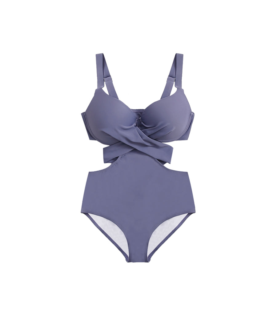Concentrated Beauty Bust Cross Strap One piece Swimsuit Blue