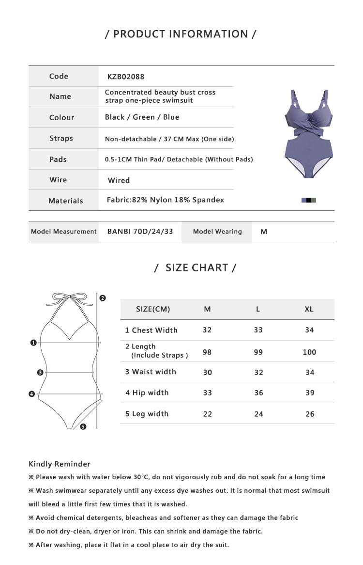 Concentrated Beauty Bust Cross Strap One piece Swimsuit Blue