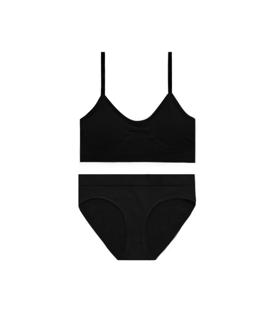 Thin Shoulder Straps U-shaped Thread Seamless Padded Bra Set Black