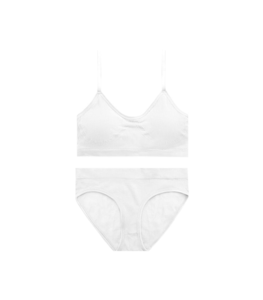 Thin Shoulder Straps U-shaped Thread Seamless Padded Bra Set White