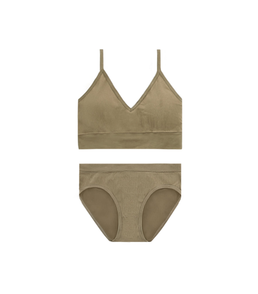 Sexy Deep Cleavage Threaded U-shaped Beauty Back Padded Bra Set Brown