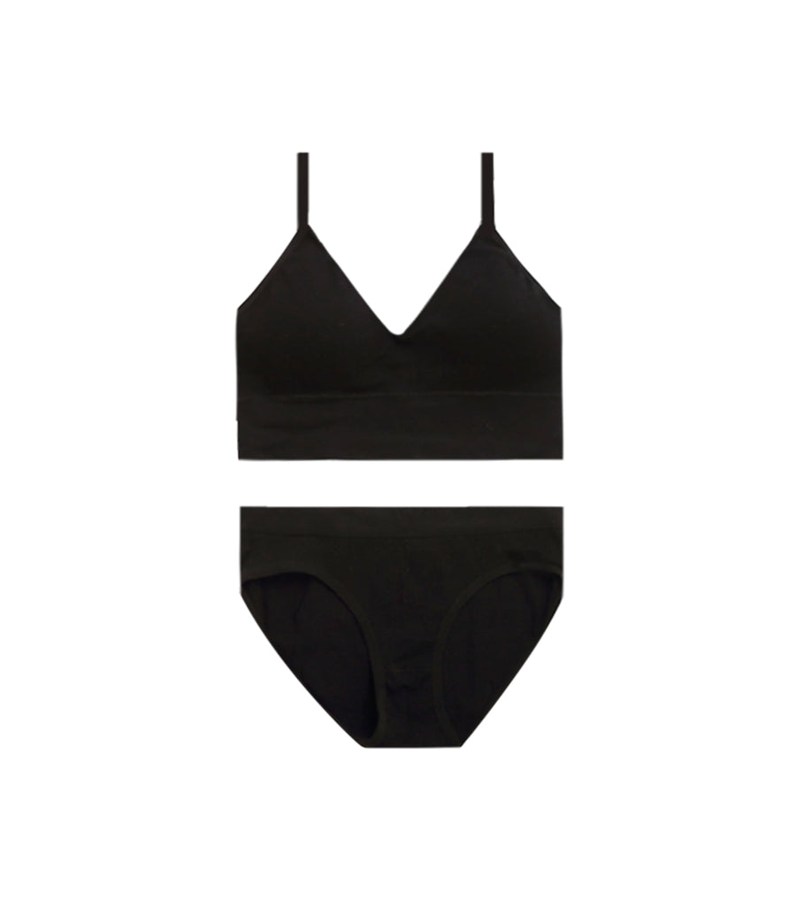 Sexy Deep Cleavage Threaded U-shaped Beauty Back Padded Bra Set Black