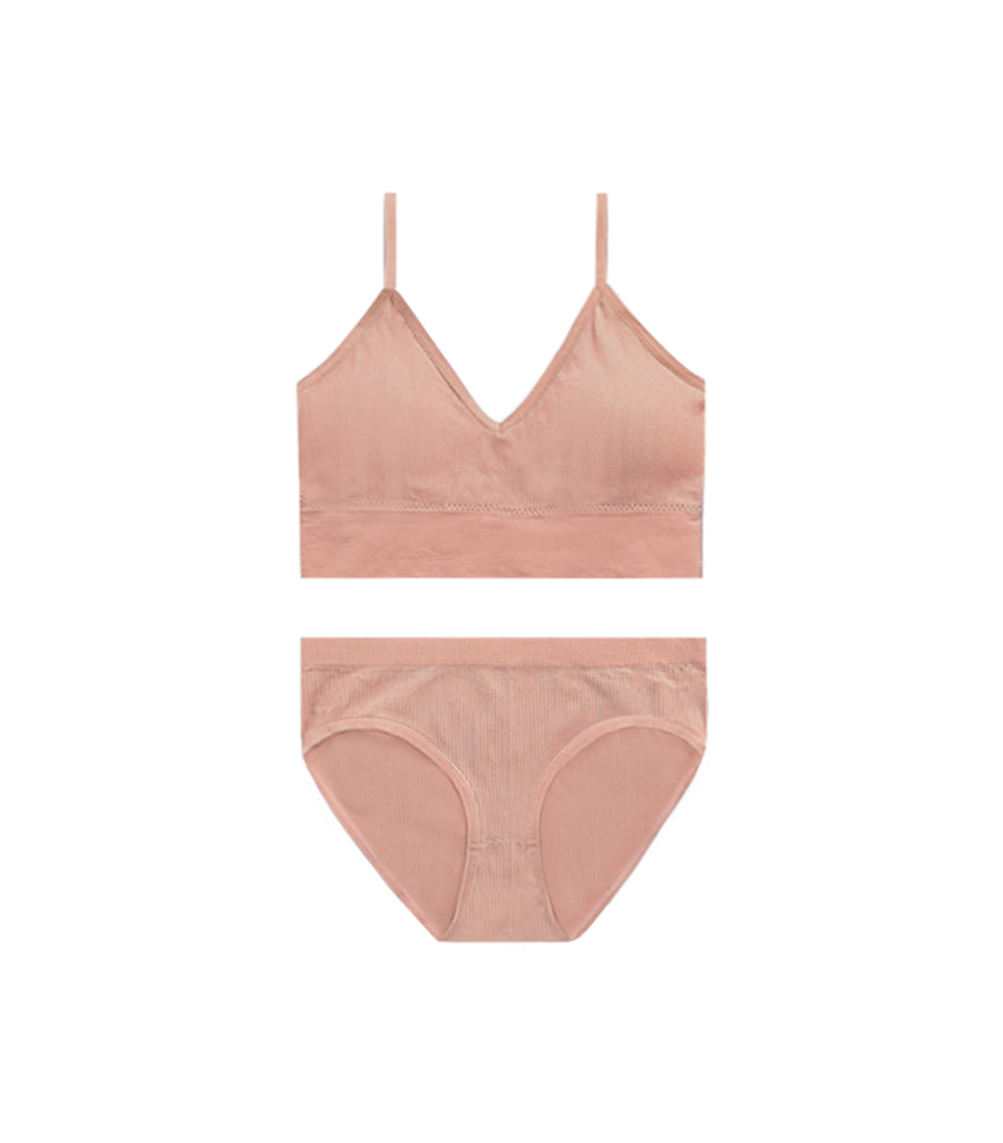 Sexy Deep Cleavage Threaded U-shaped Beauty Back Padded Bra Set Pink