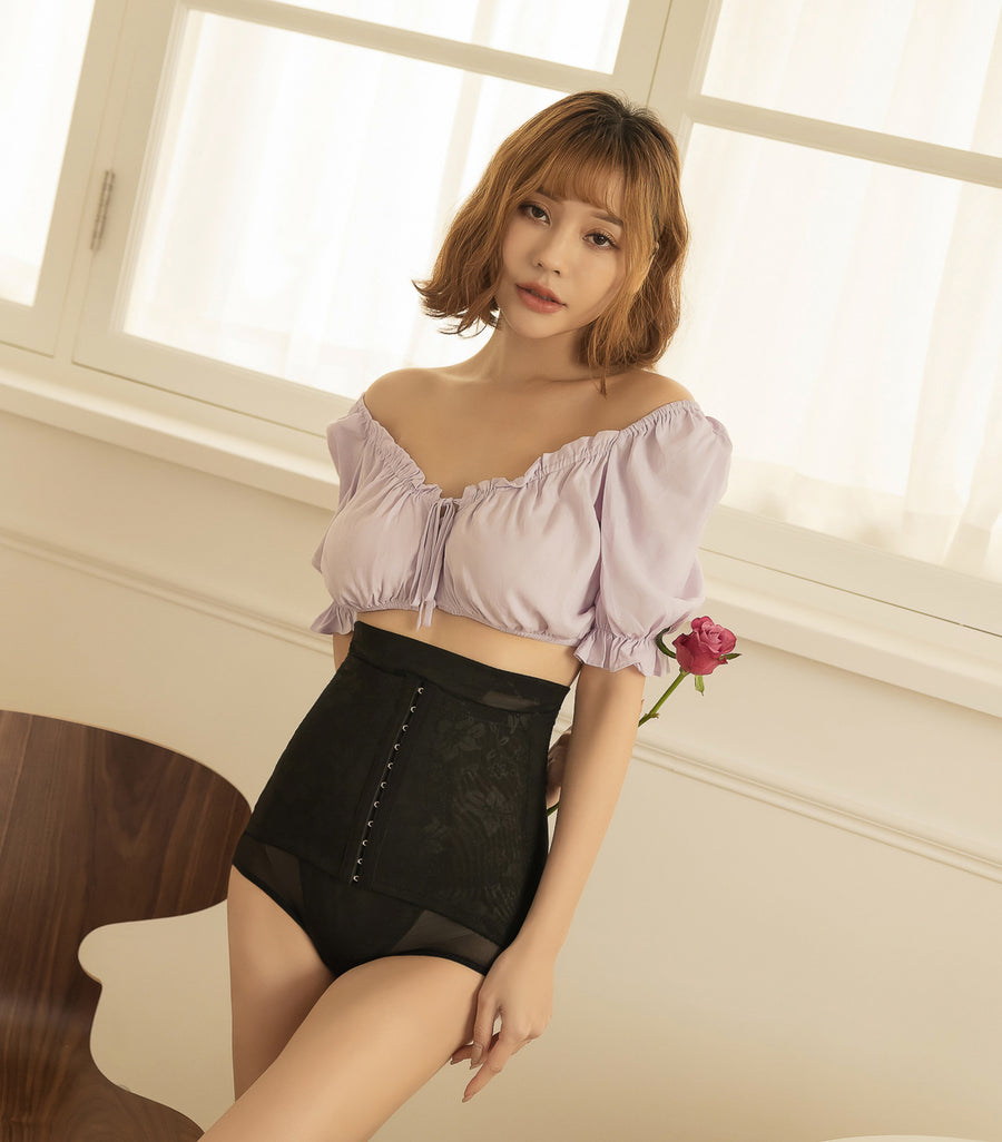 Super High-waisted Buckle Abdomen and Hip Lifting Shaping Underwear Black